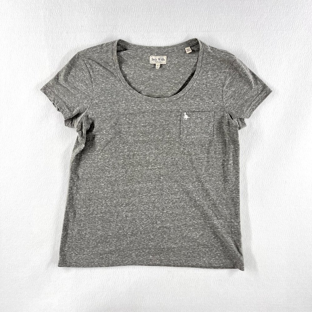Jack Wills Women's US 8 UK 12 Heather Grey Short Sleeve Scoop Neck T-Shirt